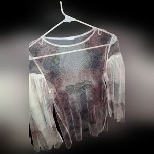 Sheer shirt white, purple, multi